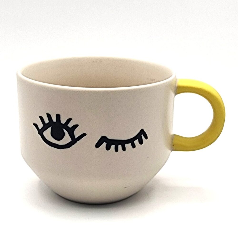 STARBUCKS LIMITED EDITION WINKY SIREN EYE Coffee Mug Yellow Handle 2017 Ceramic